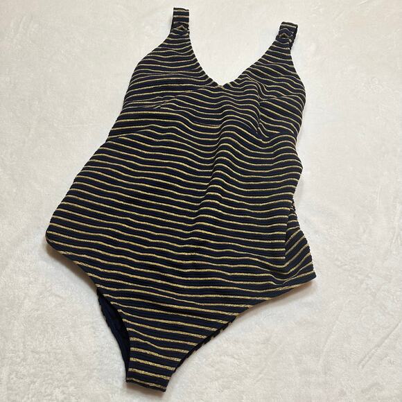ASOS Blue and Gold One Piece Bathing Suit sz 12 Maternity Swimsuit - Picture 1 of 11